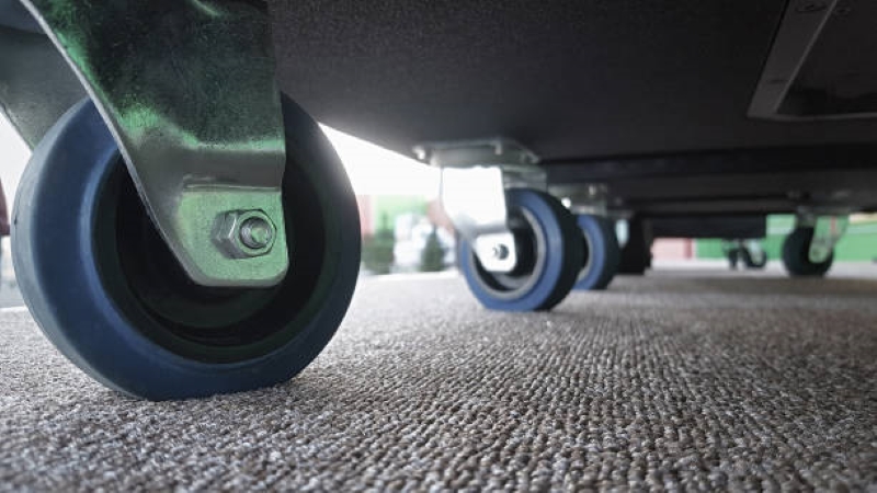 close up of rubber wheels for trolley