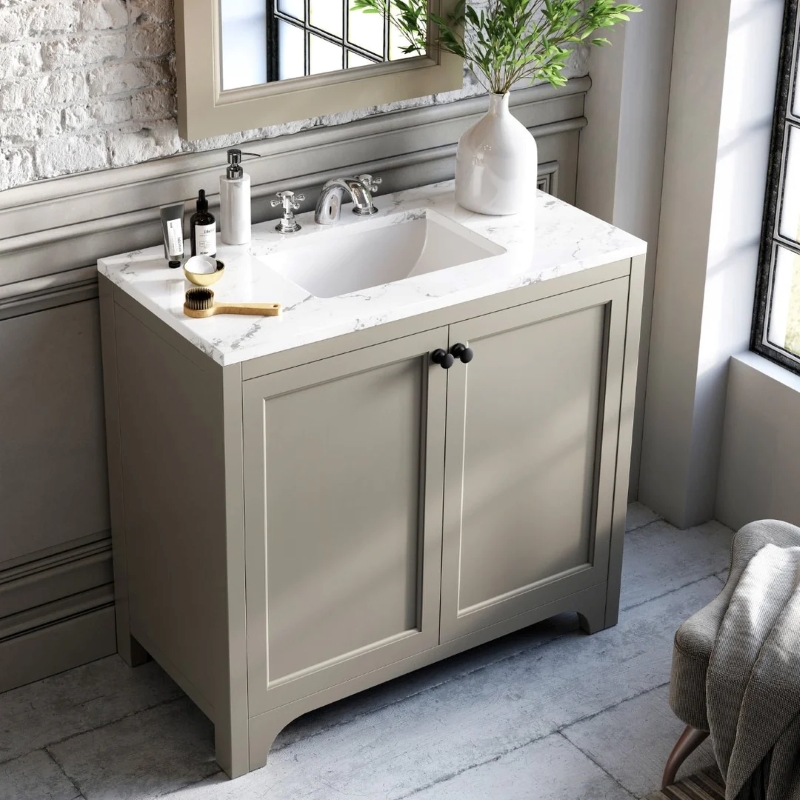 900mm bathroom vanity with marble top and undermount sink